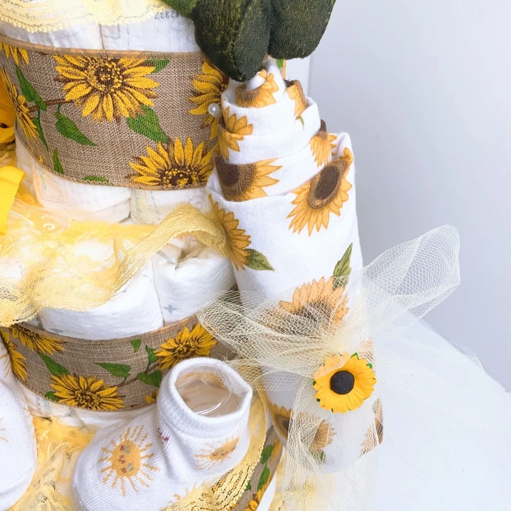 Sunflowers Diaper Cake, Butterfly Diaper Cake
